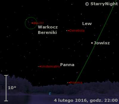 Położenie Jowisza w pierwszym tygodniu lutego 2016 r.
