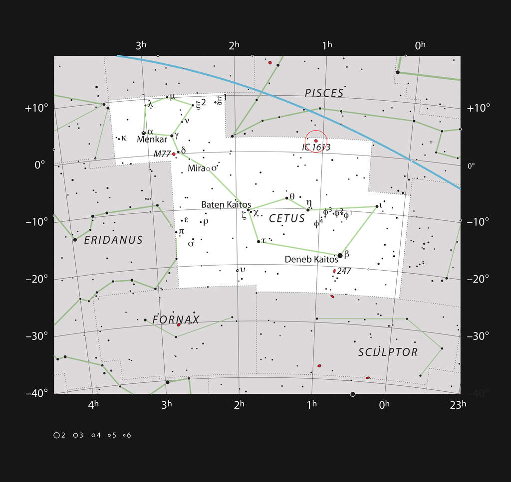 Galaktyka karłowata IC 1613 w gwiazdozbiorze Wieloryba