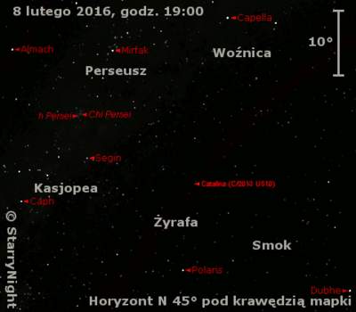 Położenie komety C/2013 US10 (Catalina) w drugim tygodniu lutego 2016 r.