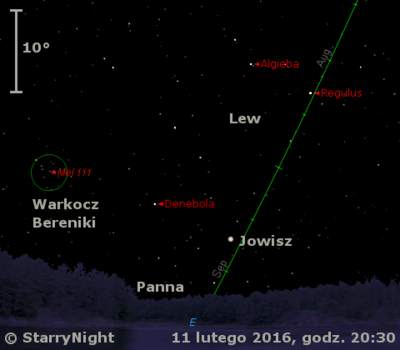 Położenie Jowisza w drugim tygodniu lutego 2016 r.