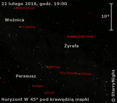Położenie komety C/2013 US10 (Catalina) w czwartym tygodniu lutego 2016 r.
