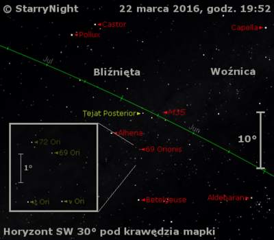 Położenie gwiazd 69 i 72 Ori 22 marca 2016 r.