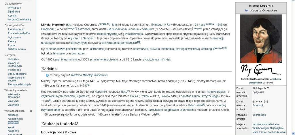 Mikołaj Kopernik - strona wikipedii