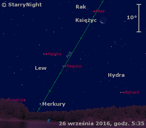Położenie Księżyca i Merkurego w ostatnim tygodniu września 2016 r.