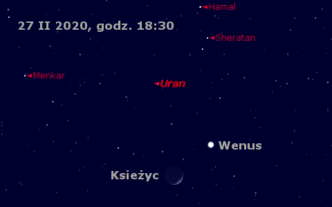 Księżyc, Wenus i Uran 27 lutego 2020 r.
