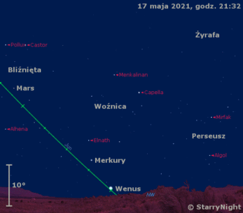 Położenie Wenus, Merkurego i Marsa w trzecim tygodniu maja 2021 r.