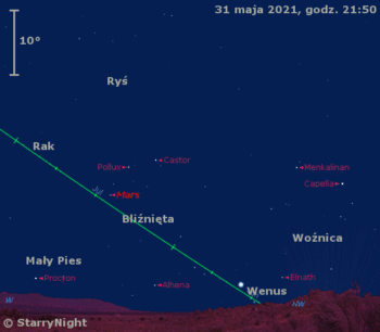 Położenie Wenus i Marsa w pierwszym tygodniu czerwca 2021 r.