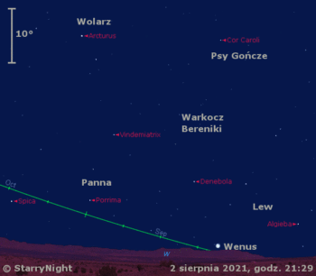 Położenie Wenus w pierwszym tygodniu sierpnia 2021 roku