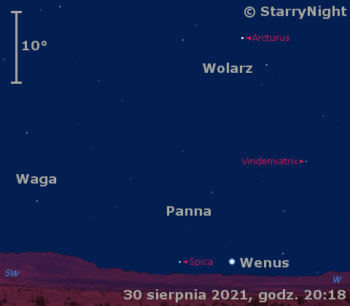 Położenie Wenus w pierwszym tygodniu września 2021 r.