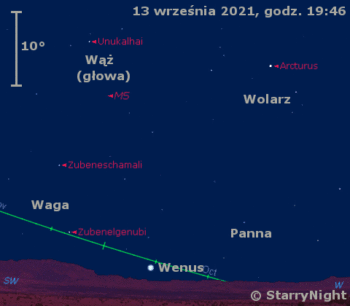 Położenie Wenus w trzecim tygodniu września 2021 roku