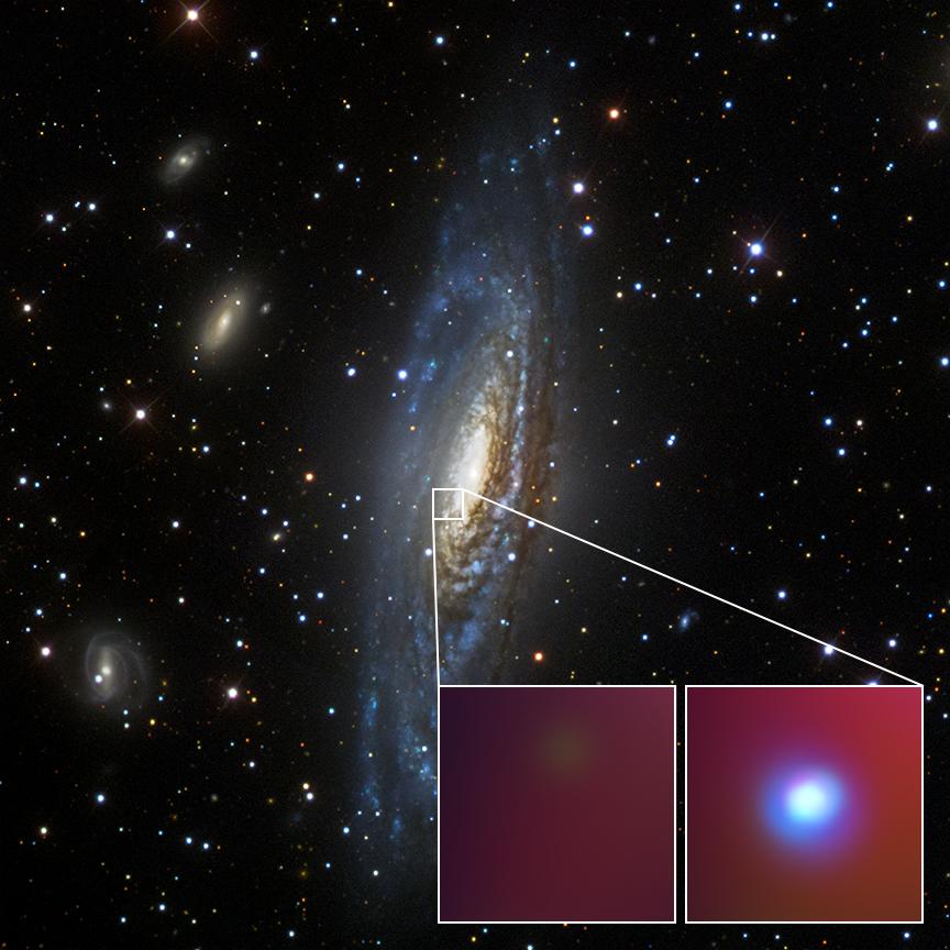 Zdjęcie ukazuje galaktykę spiralną NGC 7331 oraz zbliżenie na supernową SN 2014C