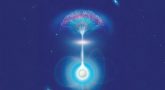 Gwiazda neutronowa emitująca wiązkę promieniowania radiowego, rozchodzącego się na różne strony.