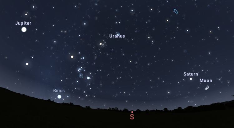 Zrzut ekranu pokazujący fragment listopadowego nieba w programie Stellarium