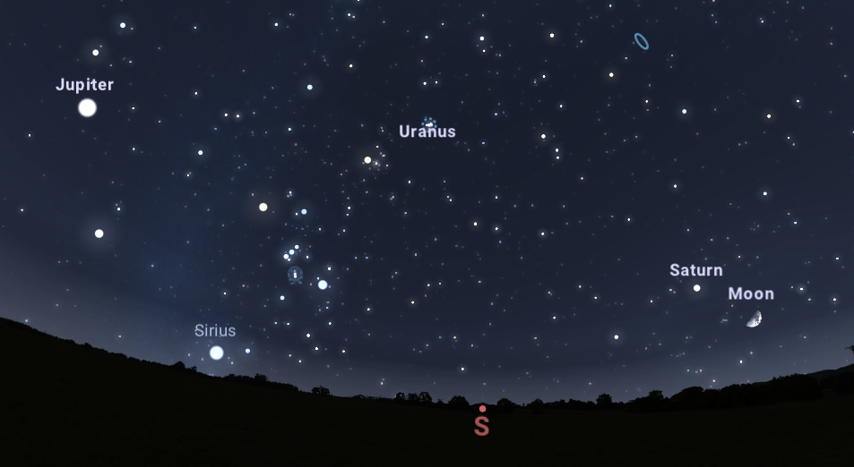 Zrzut ekranu pokazujący fragment listopadowego nieba w programie Stellarium