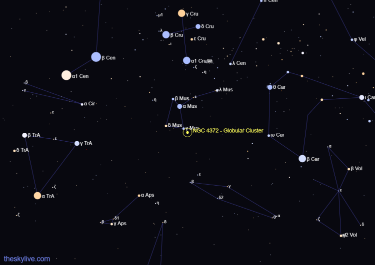 Mapa nieba z oznaczeniem położenia gromady kulistej Caldwell 108.