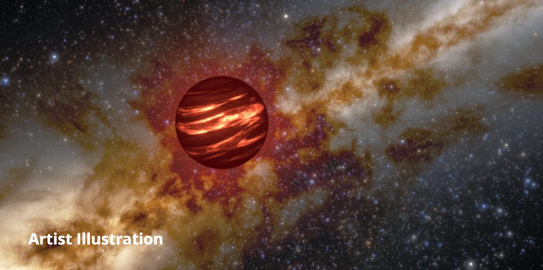 Artystyczna wizja planety - gorącego giganta gazowego - na rozgwieżdżonym tle.