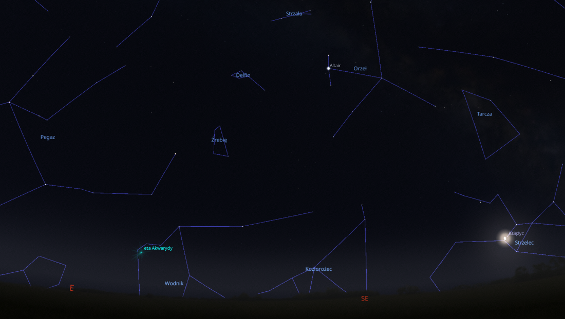 Zrzut ekranu z programu Stellarium, pokazujący fragment majowego nieba.