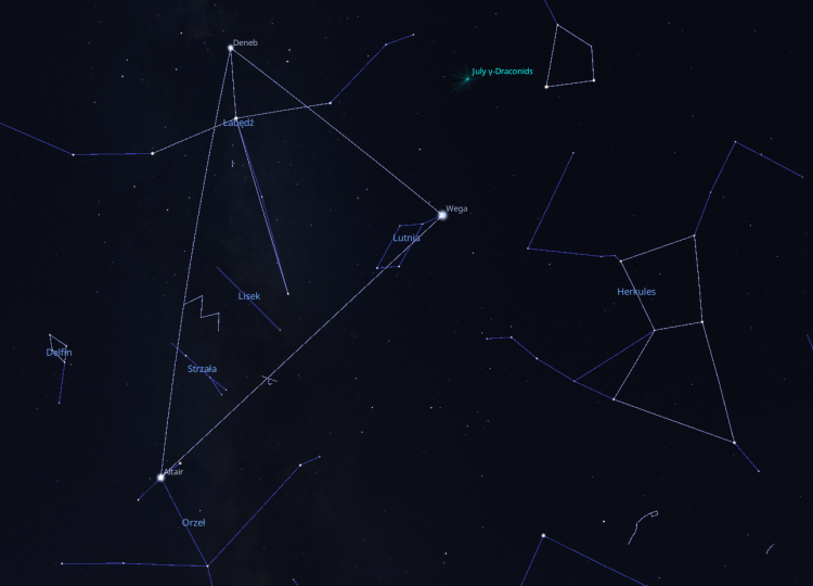 Fragment nieba z zaznaczonymi liniami asteryzmów.