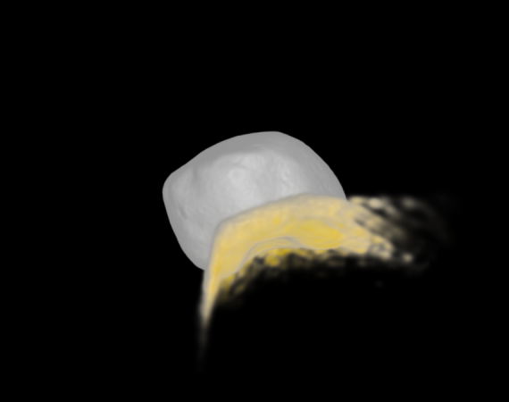 Kadr z symulacji zderzenia Deimosa z asteroidą
