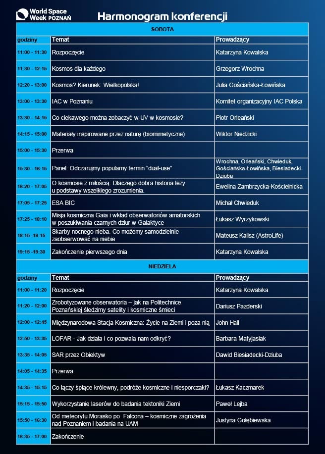 Harmonogram World Space Week Poznań 2026