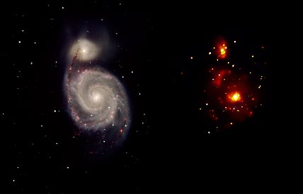 Galaktyka M51 w świetle widzialnym i promieniowaniu X