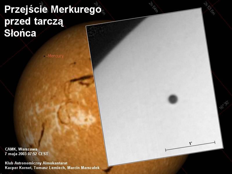 Merkury na tle Słońca 7 maja 2003