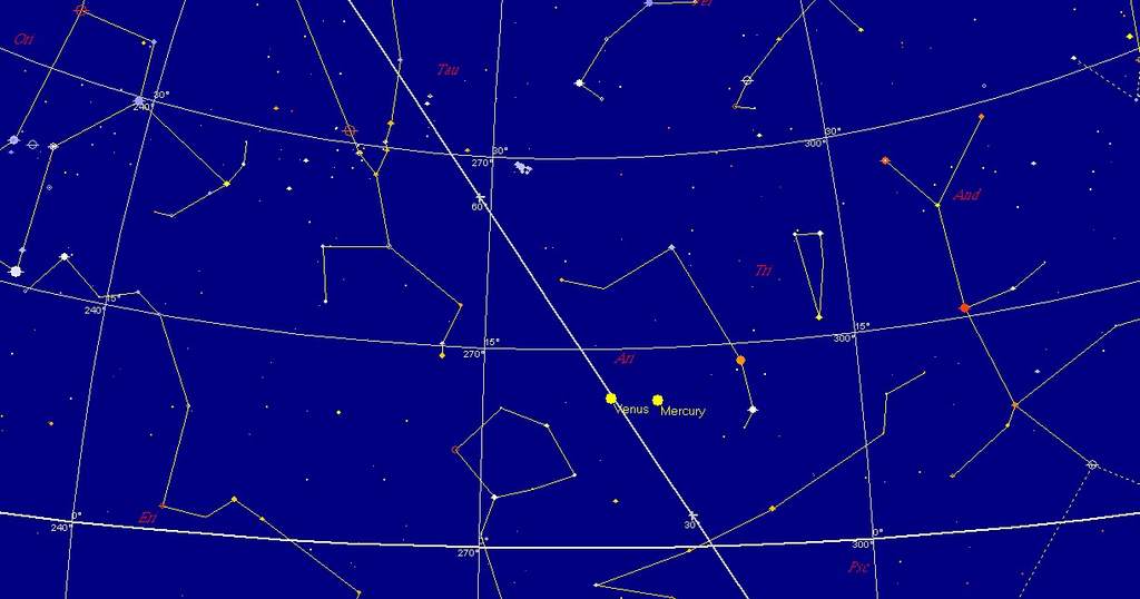 Merkury i Wenus, 9 kwietnia 2010, godzina 20:10