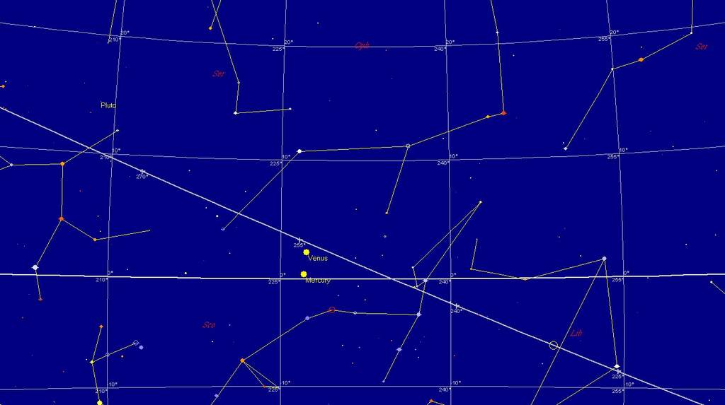 Merkury i Wenus, 13 listopada 2011, godzina 16:35