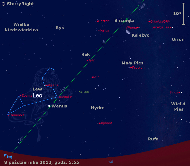 Położenie Księżyca i Wenus w drugim tygodniu października 2012 r.