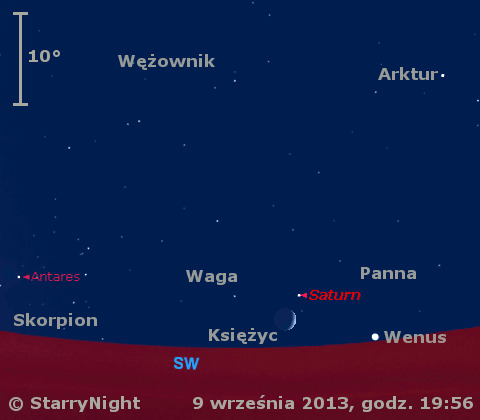 Położenie Wenus, Saturna i Księżyca w drugim tygodniu września 2013 r.