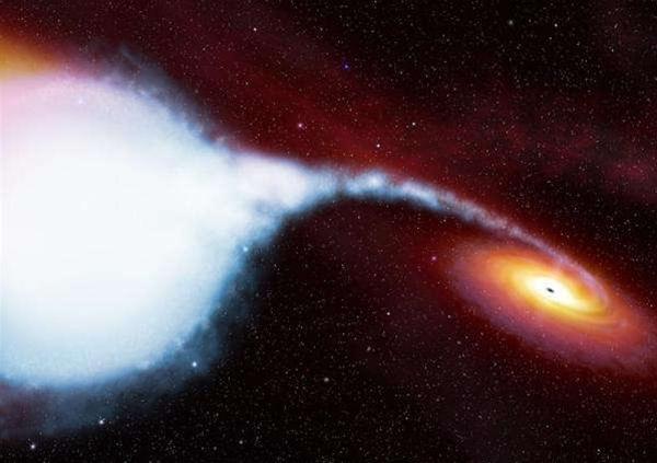 Artystyczna wizja wchłaniania gwiazdy przez czarną dziurę