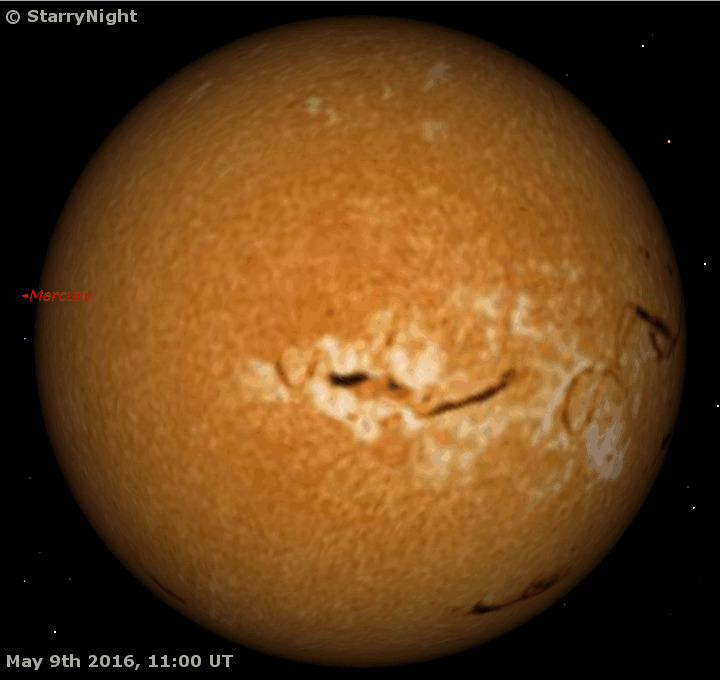 Symulacja przejścia Merkurego na tle Słońca 9 maja 2016 r.